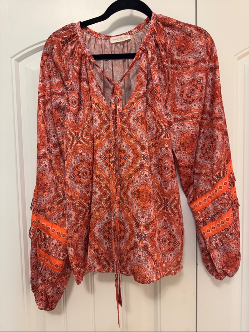 Ramy Brook Orange Printed Peasant Blouse
